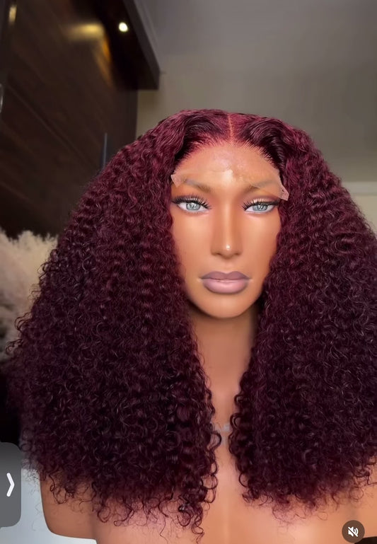 18-Inch burgundy Color Water Curly Wig – 380% Density | 100% SDD Human Hair